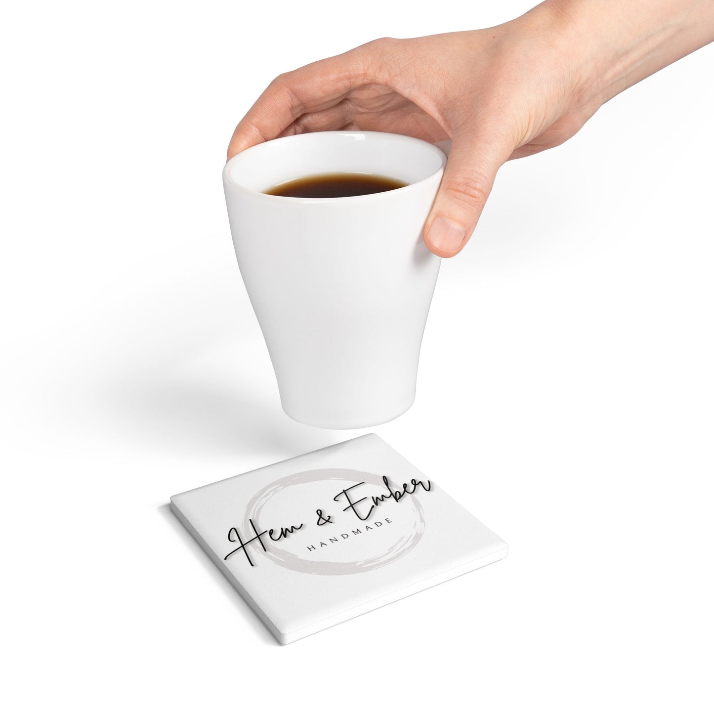 Hem & Ember Logo Ceramic Coaster